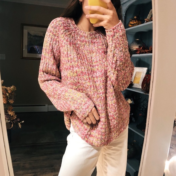 Pink Gray Confetti Knit Sweater 